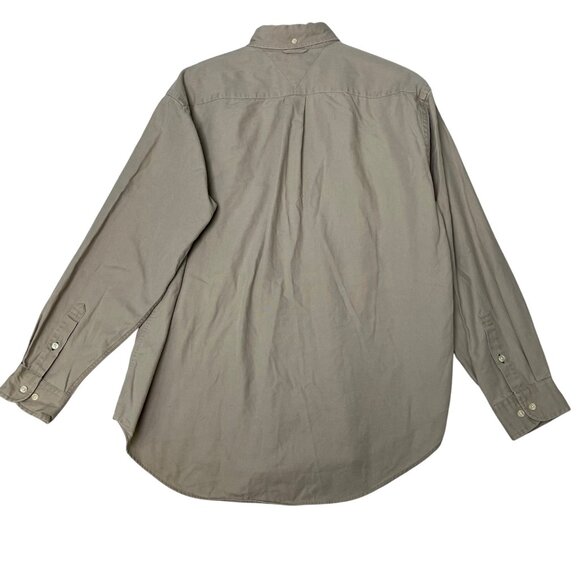 Tommy Hilfiger Mens Med Khaki Long Sleeve Button Down Shirt Crest Logo Cotton - Picture 2 of 11